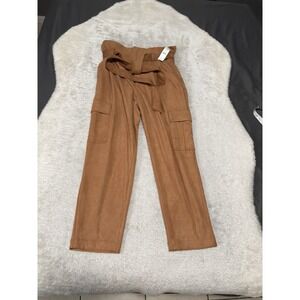 New White House Black Market Womens Brown Suede Tapered Ankle Cargo Pants Size 4